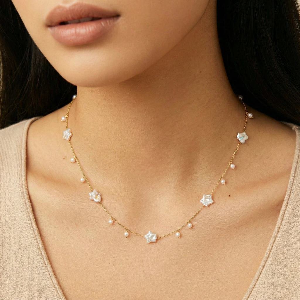 Celestial Pearl Stars Necklace by Magnolia Luxe