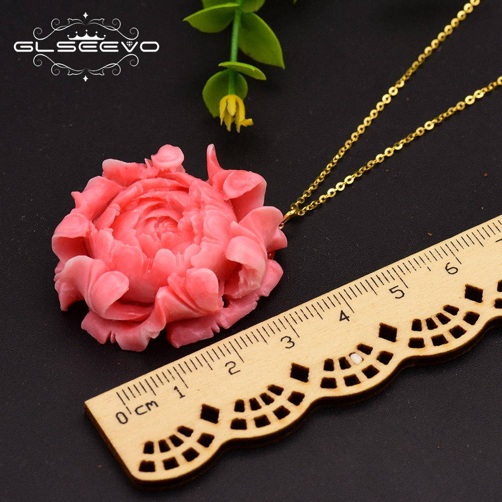 925 Sterling Silver Coral Flower Pendant Necklace For Women