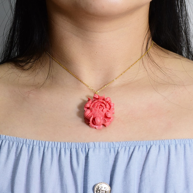 925 Sterling Silver Coral Flower Pendant Necklace For Women