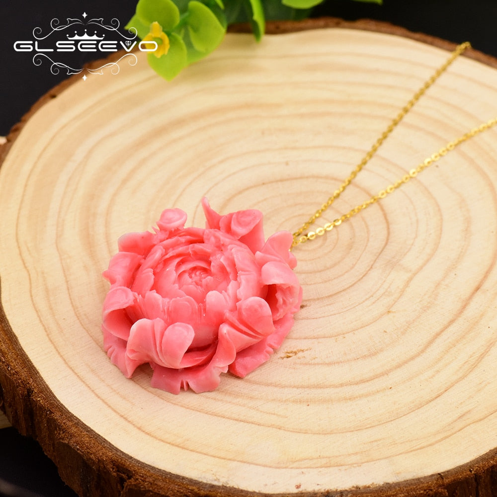925 Sterling Silver Coral Flower Pendant Necklace For Women